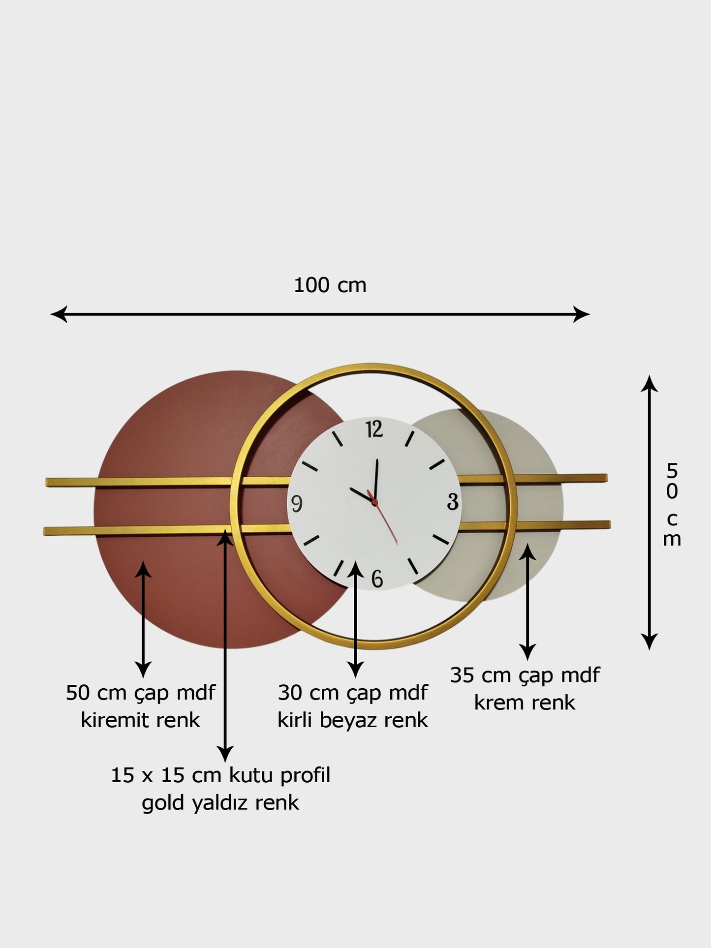 Garnet Metal Ahşap Duvar Saati Kiremit