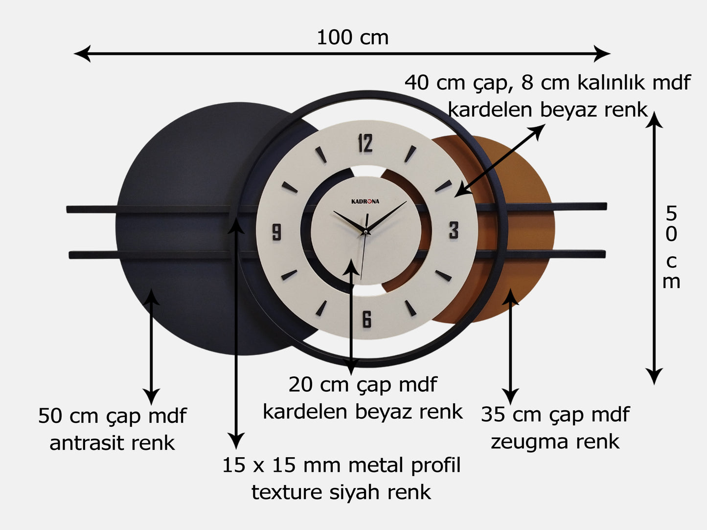 Strata Ahşap Metal Duvar Saati