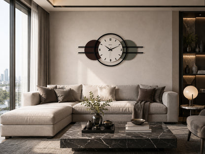 Horizon Ahşap Metal Duvar Saati Salon Kullanımı